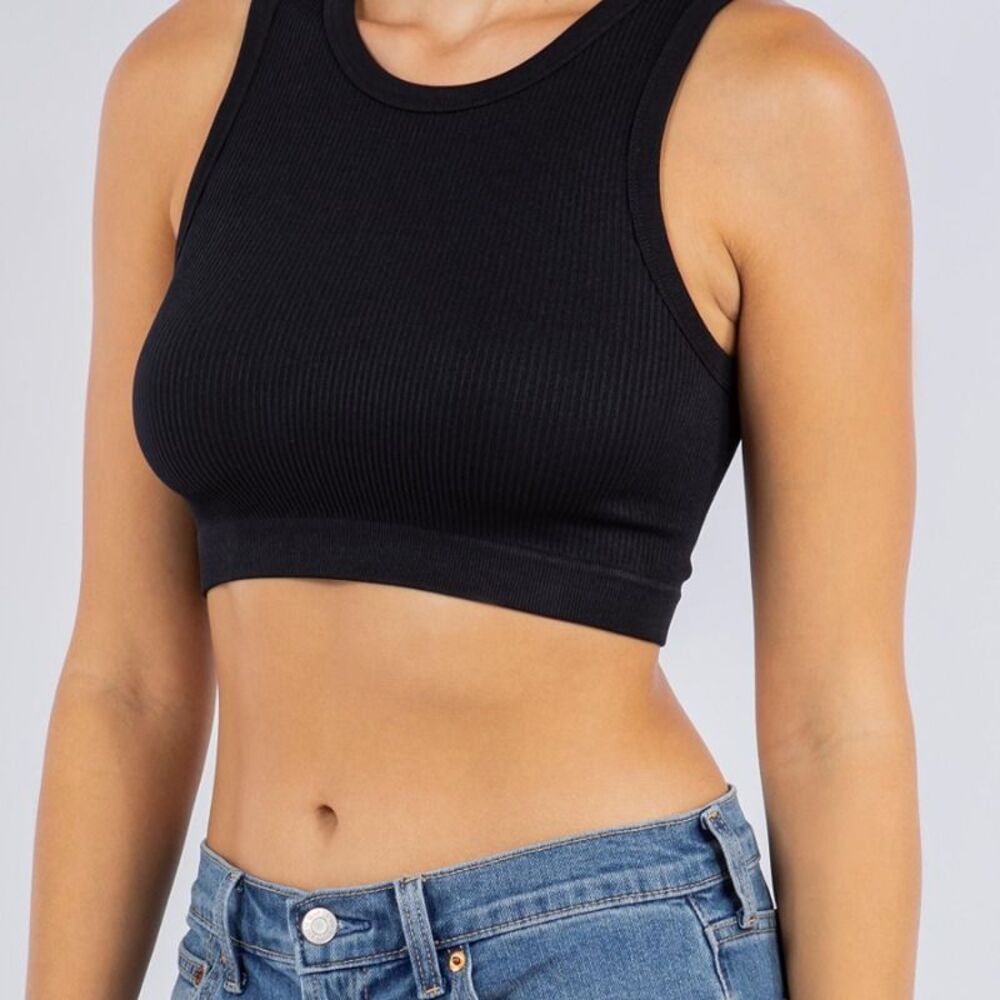 L/XL BLACK RIBBED CROPPED TANK